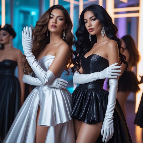 Opera Length White Satin Gloves Womens One Size OS Roleplay Cosplay Accessory - Picture 5 of 9